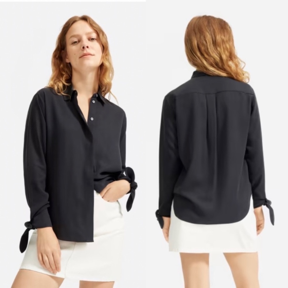 Everlane 100% washable silk blouse with tie cuffs